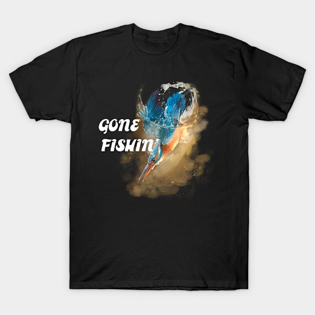 Feathered Fisher Gone Fishin' T-Shirt by Ink Raven